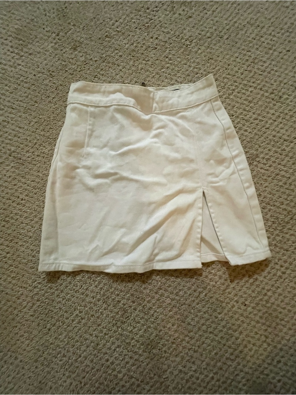 White Mini Skirt with Front Slit